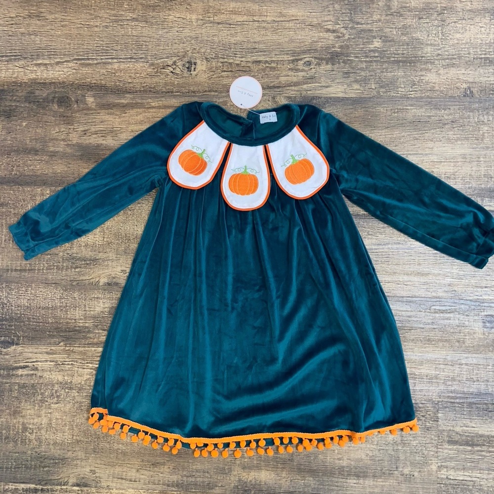 Abby & Evie Girls Size 5 Velour Long Sleeve Pumpkin Halloween Thanksgiving Dress